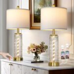 28" Gold Glass Table Lamps Set of 2, Gold Modern Bedside Lamp with LED Night Lig... - Image 2