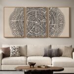 3 Piece Framed Neutral Tree Ring Wall Art for Living Room, Large Beige Black Abs... - Image 2