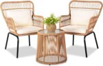 3 Piece Outdoor Wicker Furniture Bistro Set, Rattan Chairs Conversation Sets Wic... - Image 2