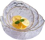 3 pcs Glass Salad Bowls with Gold Trim and Wavy Edge. Vintage Textured Cleared H... - Image 2
