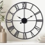 30 Inch Wall Clock Decorative, Oversized Large Black Metal Roman Numeral Silent ... - Image 2