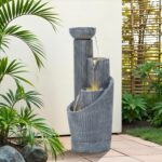 31" Modern Outdoor Water Fountain with LED Lights, 5-Tier Twist Pedestal Bowl Ga... - Image 2