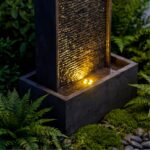 35-Inch Outdoor Water Fountain, Modern Curved Faux Slate Resin Indoor Waterfall ... - Image 2