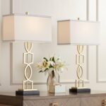 360 Lighting Evan Modern Table Lamps 28 1/4" Tall Set of 2 Gold Metal Geometric ... - Image 2