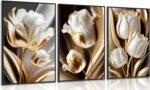 3Pcs Abstract White Gold Floral Wall Art Modern Luxury Minimalism Painting Pictu... - Image 2