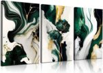 3Pcs Framed Emerald Green Wall Art, Modern Green and Gold Abstract Marble Canvas... - Image 2