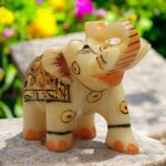 3X3 Inch Marble Elephant Gold Leaf Work Decorative Pooja for Home Office Statue ... - Image 2