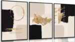 3pcs Black Gold Abstract Wall Art Bohemian Simple Geometric Canvas Poster Print ... - Image 2