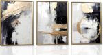 3pcs Black Gold Canvas Wall Art Abstract Geometric Textured Posters Prints Pictu... - Image 2