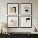 4 Piece Framed Neutral Abstract Wall Art Set, Tan and Black Geometric Modern Pic... - Image 2