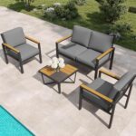 4-Piece Outdoor Patio Furniture Set, Metal Conversation Sofa Set with Deep Cushi... - Image 2