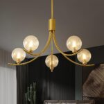 5-Head Gold Modern Chandelier with 5 Clear Glass Globe Bulbs, Globe Chandelier, ... - Image 2