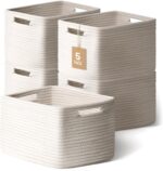 5 Pack White Woven Storage Baskets for Shelves, Decorative Basket Organizer Stor... - Image 2