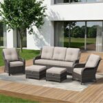 5 Piece Outdoor Wicker Patio Furniture Set, Patio Chairs Set with Thickened Olef... - Image 2
