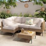 5-Piece Patio Furniture Set, Outdoor Wicker Sectional Sofa with Coffee Table, An... - Image 2