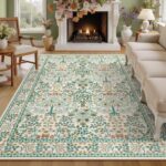 5x7 Area Rugs Living Room Rug - Floral Vintage Morris-Inspired Washable Carpet, ... - Image 2