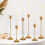 6 Pcs Brass Gold Candle Holders Set, Candelabra Tall Candle Stand, Metal Taper C... - Image 2