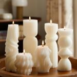 6 Pcs Small Handmade Ribbed Pillar Candle Set, Soy Wax Modern Home Decor for Liv... - Image 2