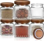 6 Pcs Vintage Glass Storage Jar with Lid 17 oz Glass Containers Stylish Ribbed P... - Image 2