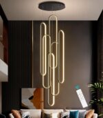 6-Rings Modern Chandelier, LED Black Large Contemporary Light for Staircase, Dim... - Image 2