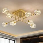 8-Light Gold Sputnik Chandeliers Modern Crystal Semi Flush Mount Ceiling Light F... - Image 2