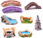 8 Pcs Fairy Garden Accessories Outdoor Resin Miniature Bridge Figurines Mini Lig... - Image 2