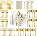 84 Pieces Gold Silverware Service for 12 Flatware Set Stainless Steel Utensils C... - Image 2