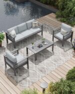 AECOJOY Aluminum Patio Furniture Set, 5 Seats Modern Outdoor Furniture with Coff... - Image 2