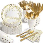 AIRE 175PCS White and Gold Paper Plates Party Supplies for 25 Guests Disposable ... - Image 2