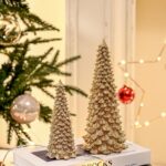 AOMOONOA Gold Christmas Tree Figurines, 2Pcs Resin Glitter Christmas Tree for Ta... - Image 2