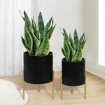 ARNIS Modern Planter Pots, Set of 2 Round Large Planters with Stand, Decorative ... - Image 2
