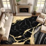 ASPMIZ Marble Area Rug 8x10 Washable Rugs for Living Room, Soft Faux Wool Black ... - Image 2
