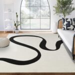 Abani Abstract Beige/Black Area Rug - 6'x9' - Modern Curved Line Design - Deco C... - Image 2