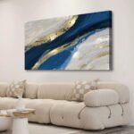 Abstract Canvas Wall Art for Living room Office Bedroom Golden Blue Wall Art Pri... - Image 2