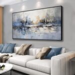 Abstract Wall Art Blue and White Reflection Large Size Framed Artwork Wall Decor... - Image 2