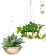 AceList 2 Pack Gold Hanging Planter for Indoor Plants - 9.8 Inch Boho Metal Plan... - Image 2