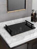 Acrylic Marble Serving Tray with Metal Handles - Black Large Size - Image 2