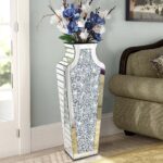 Allartonly Floor Crushed Diamond Mirrored Vase 27" Tall, Crystal Silver Glass De... - Image 2