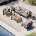 Aluminum Outdoor Patio Furniture Set with Coffee Table, 4 Piece Patio Conversati... - Image 2