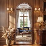 Antok 57" x 21" Arched Full Length Mirror, Antique Beaded Frame Floor Standing o... - Image 2