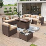 Aoxun 8 Piece Patio Furniture Set with 44” Fire Pit Table Wicker Rattan Outdoor ... - Image 2