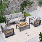 Aoxun Aluminum Patio Furniture Set, 5 Seats Luxury Metal Patio Conversation Sets... - Image 2
