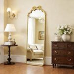 Arched Bow Mirror Full Length 61"x22", Antique Gold Vintage Baroque Floor Mirror... - Image 2