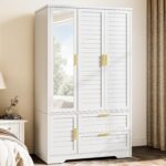 Armoire Wardrobe Closet with Mirror - 71“ Wood Clothing Storage Cabinet, Wardrob... - Image 2