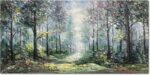 Art Hand Painted Green Forest Landscape Oil Painting Modern Abstract Art Home Wa... - Image 2