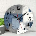 ArtSocket Wooden Wall Clock Silent Non-Ticking, Blue White Grey Abstract Paintin... - Image 2