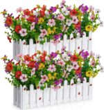 Artificial Colorful Flowers Plants in Picket Fence Pot, Fake Silk Flowers Eucaly... - Image 2