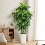 Artificial Dracaena Tree Indoor, 5FT Tall Fake Tree with White Tall Planter, Art... - Image 2