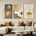 Azartslr Large Framed Modern Rose Gold Wall Art, Luxury 3 Pieces Aluminum Alloy ... - Image 2