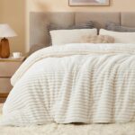 BEDELITE Fleece King Comforter Set -Super Soft & Warm Fluffy Cream White Bedding... - Image 2